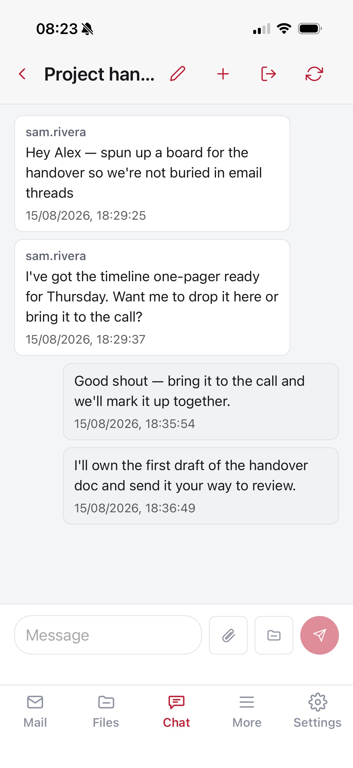 A chat conversation on the iPhone